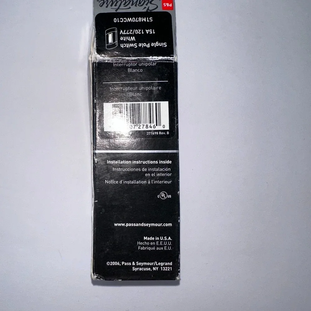 Pass & Seymour Single Pole Switch White 15A 120/277V‎ Made in USA 2006
